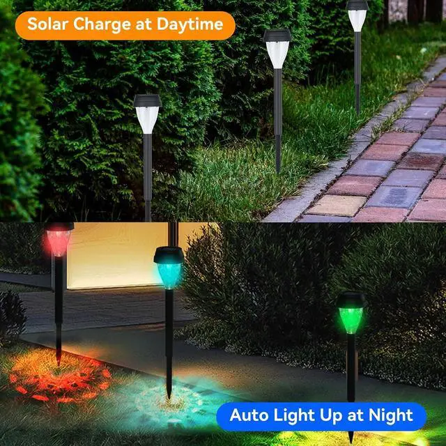 Alt view image 3 of 7 - ELUTENG Solar Ground Lights 8 Pack Solar Lights Outdoor Waterproof Auto On Off Solar Garden Lights Landscape Lighting for Outside Patio Pathway Yard Lawn Driveway Deck Step Walkway, Colorful Lanterns