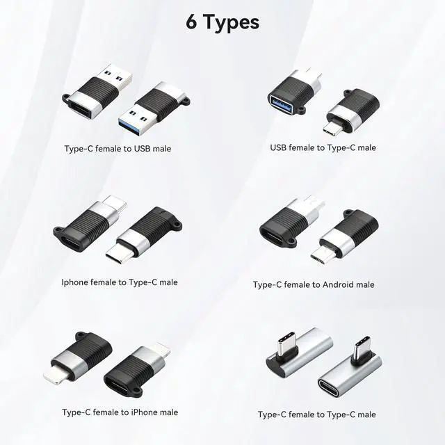 Alt view image 2 of 7 - ELUTENG USB C Various Adapter Kits with Side Angle, USB A/Micro USB/OTG 6Packs Type-C Diverse Converter for iPhone, iPad, Galaxy, Smartphones Tablets Laptops USB Connector Set