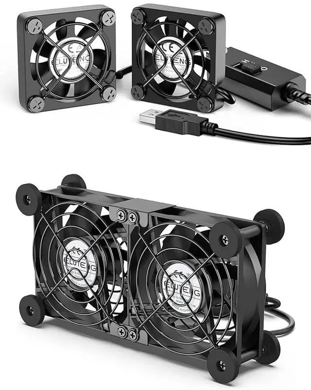 Main image of ELUTENG Dual Cooling Fan Whisper Quiet 80mm 3 Adjustable High Speed with Dual 40mm USB Fan with 3 Speeds Adjustable 5V PC Fan