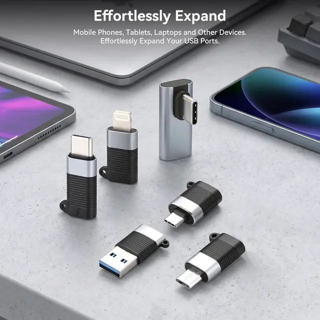 Alt view image 7 of 7 - ELUTENG USB C Various Adapter Kits with Side Angle, USB A/Micro USB/OTG 6Packs Type-C Diverse Converter for iPhone, iPad, Galaxy, Smartphones Tablets Laptops USB Connector Set