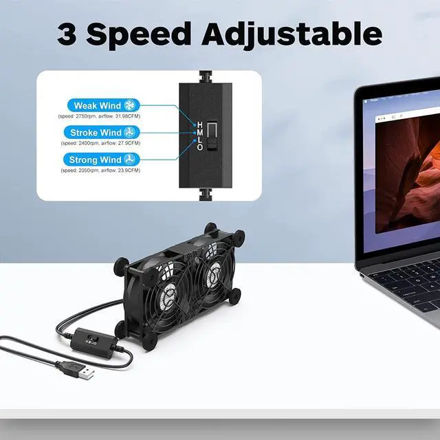 Alt view image 7 of 7 - ELUTENG Dual Cooling Fan Whisper Quiet 80mm 3 Adjustable High Speed with Dual 40mm USB Fan with 3 Speeds Adjustable 5V PC Fan