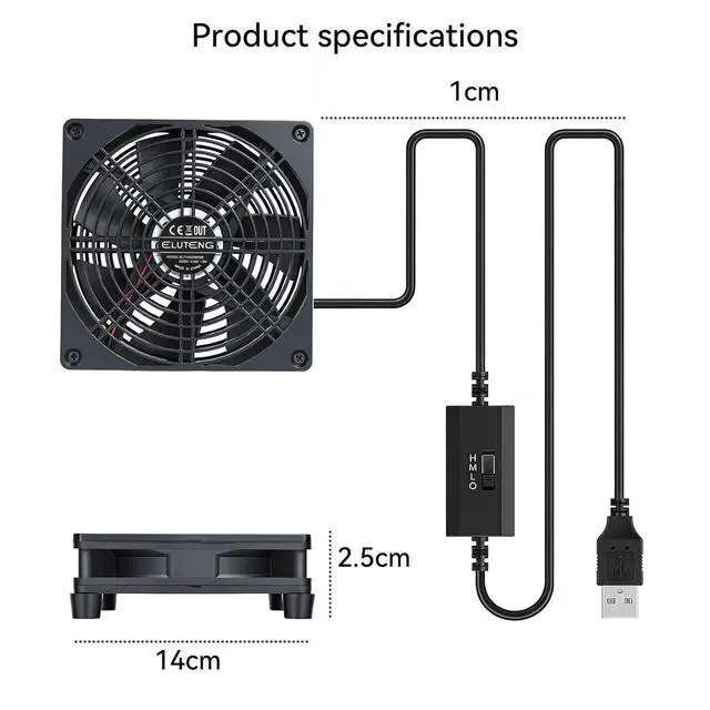 Alt view image 6 of 7 - ELUTENG USB Powered Cooling Fan 140mm with 3 Speed Adjustable Computer USB Fans 5V Quiet Mat 14cm PC Ventilator Cooling Radiator for Router, Receiver, TV Box, DVR, Xbox, PS6, PS5, Cabinet and More