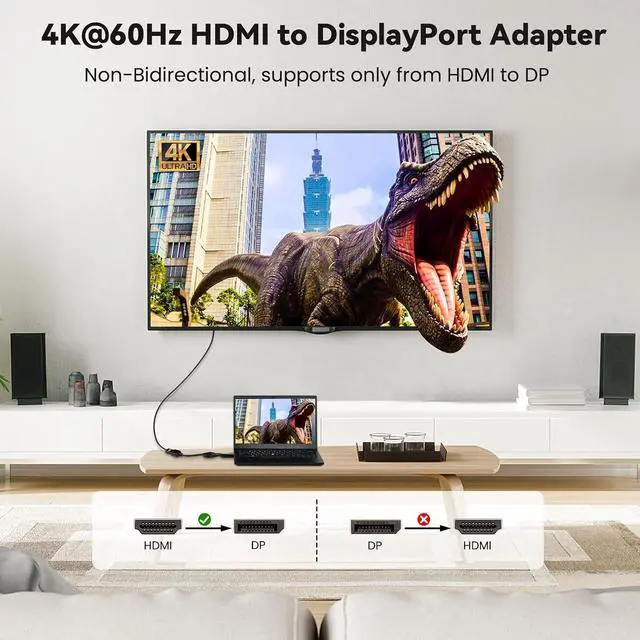 Alt view image 2 of 7 - ELUTENG HDMI to DisplayPort Adapter with USB Power - 4K@60Hz HDMI to DP Cable for Computer, Monitor, PS4, Xbox