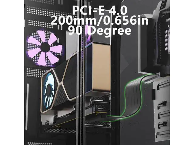 Alt view image 6 of 7 - PCI-E 4.0 X16 Riser Cable 200mm, 90 Degree High Speed Flexible Extension Adapter, EMI Shielded 30AWG TPE Sleeved PCIe Extender Backward Compatible