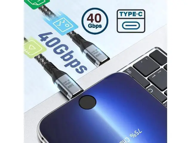 Alt view image 3 of 7 - 50cm USB4 Type-C to Type-C Cable, 240W Fast Charging, 40Gbps Data, 8K@60Hz Video, Backward Compatible with USB3.1 100W