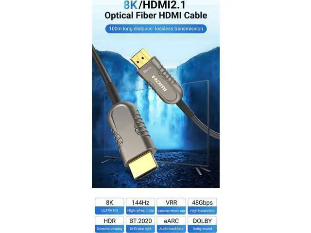 Alt view image 2 of 6 - 3.3FT/1M Fiber Optic HDMI 2.1 Cable, 8K@60Hz 4K@120Hz 48Gbps Cord Supports eARC HDR10 HDCP 2.2/2.3 3D for Xbox PS5 Apple TV PC