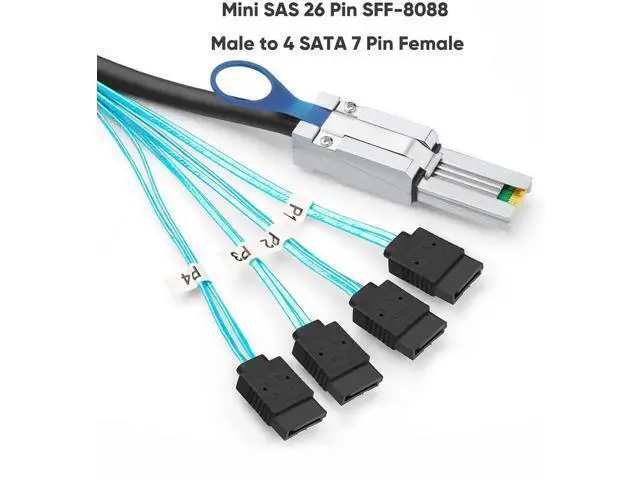 Alt view image 2 of 6 - 2M SFF-8088 Mini SAS 26Pin Male to 4 SATA 7Pin Female Breakout Cable, 6.6FT Server RAID Controller to SATA Hard Drive Backplane Cable