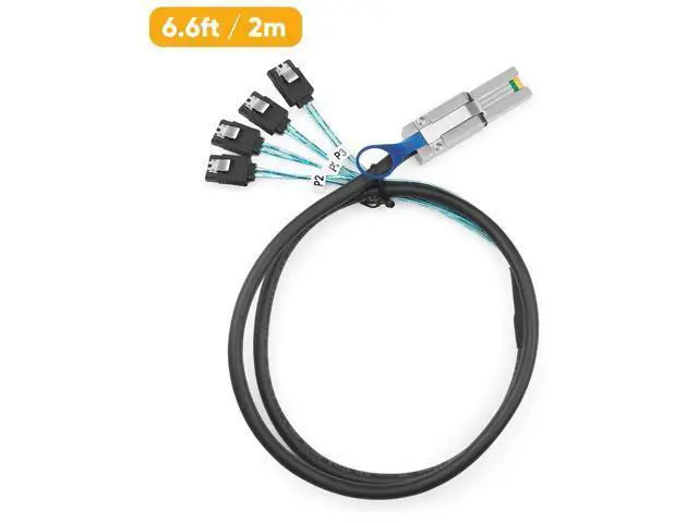 Alt view image 4 of 6 - 2M SFF-8088 Mini SAS 26Pin Male to 4 SATA 7Pin Female Breakout Cable, 6.6FT Server RAID Controller to SATA Hard Drive Backplane Cable
