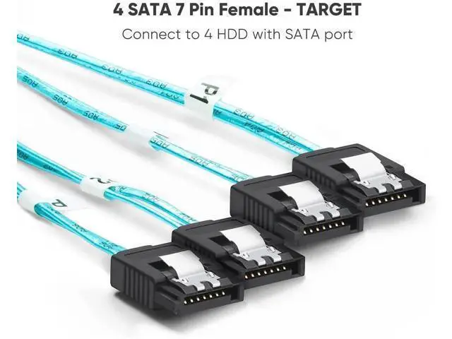 Alt view image 6 of 6 - 2M SFF-8088 Mini SAS 26Pin Male to 4 SATA 7Pin Female Breakout Cable, 6.6FT Server RAID Controller to SATA Hard Drive Backplane Cable