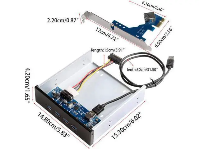Alt view image 3 of 3 - 4-Port USB 3.0 Front Panel Hub Combo, PCI-E USB 3.0 Expansion Card + 5.25 Inch Optical Drive Bay Splitter Adapter for Desktop PC Case