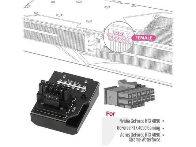 Alt view image 2 of 7 - Up Angled 90° 12VHPWR Male to Female Adapter, ATX3.0 PCIe5.0 12+4Pin GPU Power Extender, Compatible with RTX 3080, 3090Ti Series Graphics Cards