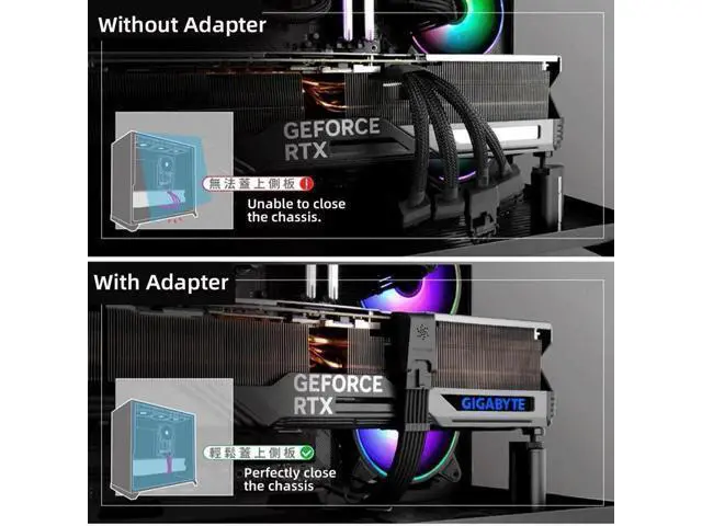 Alt view image 3 of 7 - Up Angled 90° 12VHPWR Male to Female Adapter, ATX3.0 PCIe5.0 12+4Pin GPU Power Extender, Compatible with RTX 3080, 3090Ti Series Graphics Cards