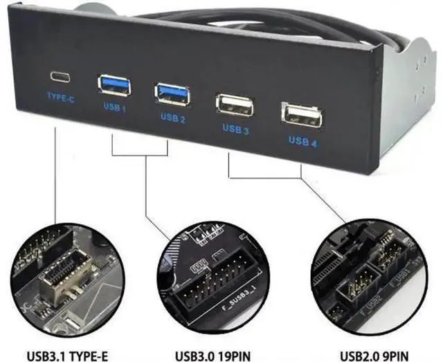 Main image of 5.25 Inch PC Front Panel USB 3.1 Gen 2 Hub, 2 USB3.0 + 2 USB2.0 + 1 USB-C Port with Type-E Internal Connector for Desktop Chassis