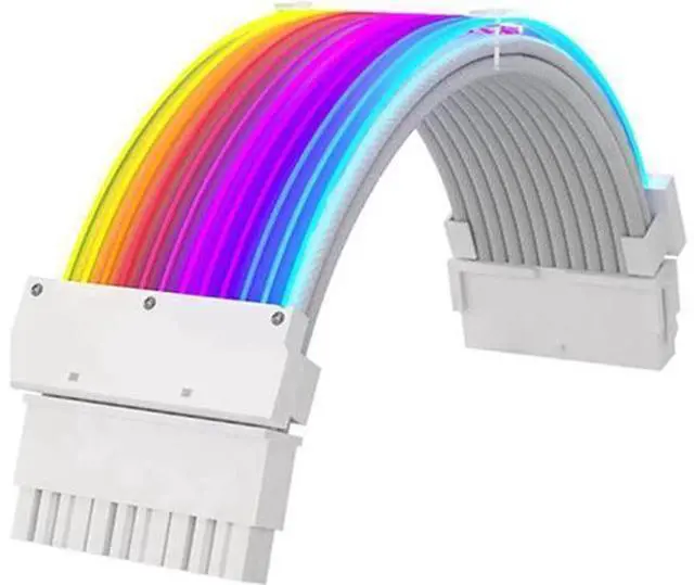 Main image of RGB Luminous 24Pin ATX Power Extension Cable, Dual-Head Acousto-Optic Sync Fiber Optic Glow Cord, 18AWG Tinned Copper, 245mm