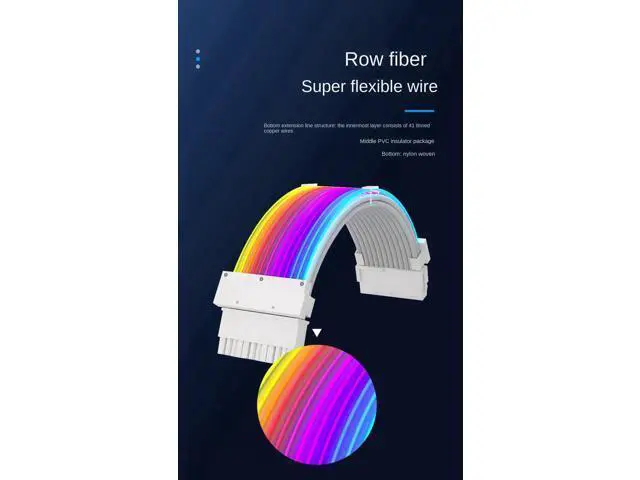 Alt view image 6 of 7 - RGB Luminous 24Pin ATX Power Extension Cable, Dual-Head Acousto-Optic Sync Fiber Optic Glow Cord, 18AWG Tinned Copper, 245mm