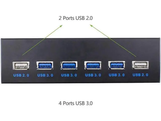 Alt view image 2 of 5 - 5.25 Inch PC Case Front Panel 6-Port USB Hub, 4 USB3.0 + 2 USB2.0 with 2.6FT Cable for Motherboard Internal USB Header Connection