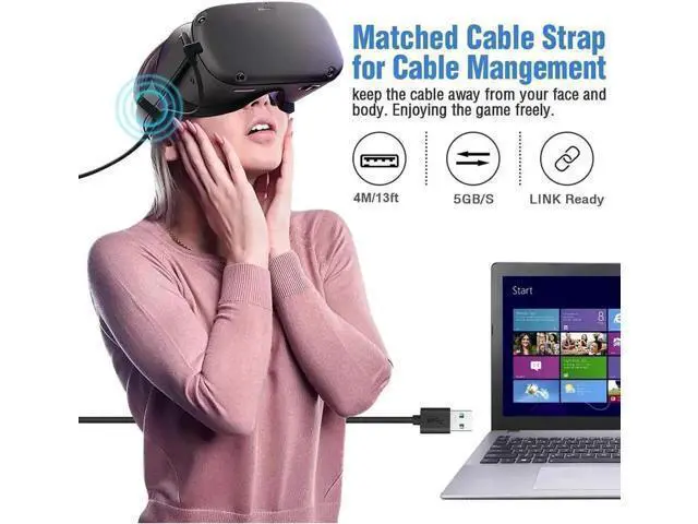 Alt view image 3 of 7 - 13FT/4M USB-A to USB-C Cable, 10Gbps High Speed Link Cable for Oculus Quest, Steam VR, Fast Charging & Data Sync