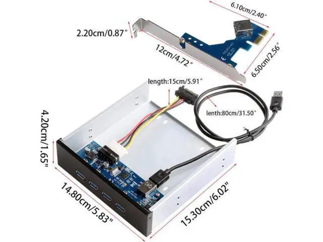 Alt view image 3 of 3 - 5.25 Inch Optical Drive Bay 4-Port USB 3.0 Front Panel Hub Combo, PCI-E x1 USB 3.0 Controller Card Expansion Adapter Kit for Desktop PC