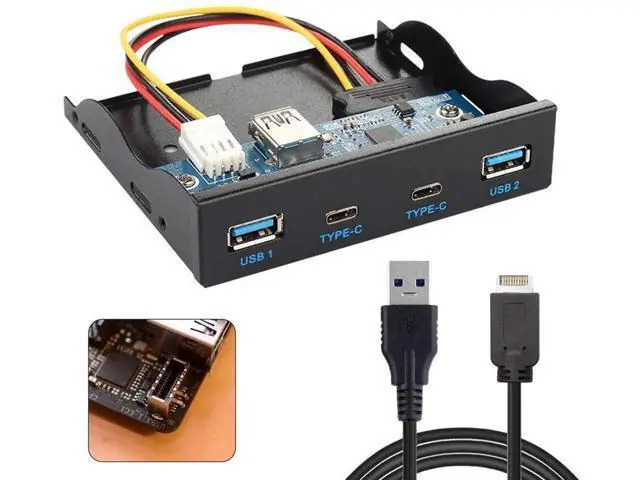 Alt view image 2 of 7 - 3.5 Inch Floppy Bay Front Panel Hub, Motherboard USB 3.1 Header Splitter Cable with USB-C + 3 USB3.0 Ports for Desktop PC Chassis Upgrade