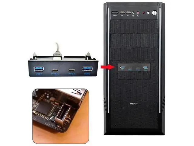Alt view image 5 of 7 - 3.5 Inch Floppy Bay Front Panel Hub, Motherboard USB 3.1 Header Splitter Cable with USB-C + 3 USB3.0 Ports for Desktop PC Chassis Upgrade