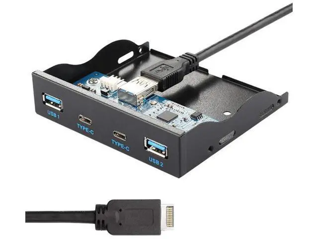 Alt view image 3 of 7 - 3.5 Inch Floppy Bay Front Panel Hub, Motherboard USB 3.1 Header Splitter Cable with USB-C + 3 USB3.0 Ports for Desktop PC Chassis Upgrade