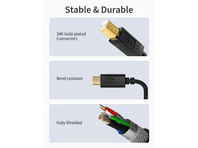Alt view image 2 of 7 - 10FT (3M) USB-C to USB-B Cable, Black Cord for Printers, Scanners, MIDI Digital Pianos & DJ Controllers