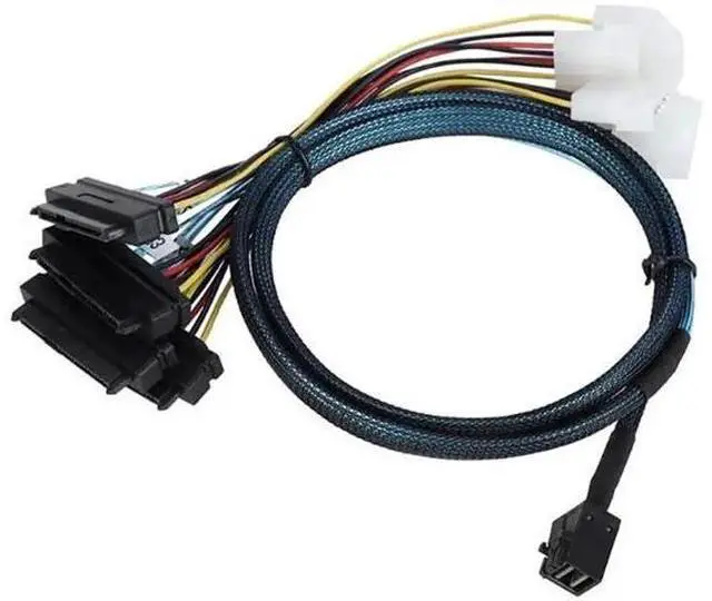 Main image of 39.37Inch Mini SAS HD SFF-8643 to 4 SFF-8482 Breakout Cable with Integrated Power, 12Gbps 30AWG Internal Server RAID Cable for Multi-Drive SAS/SATA HDD SSD Storage Backplane