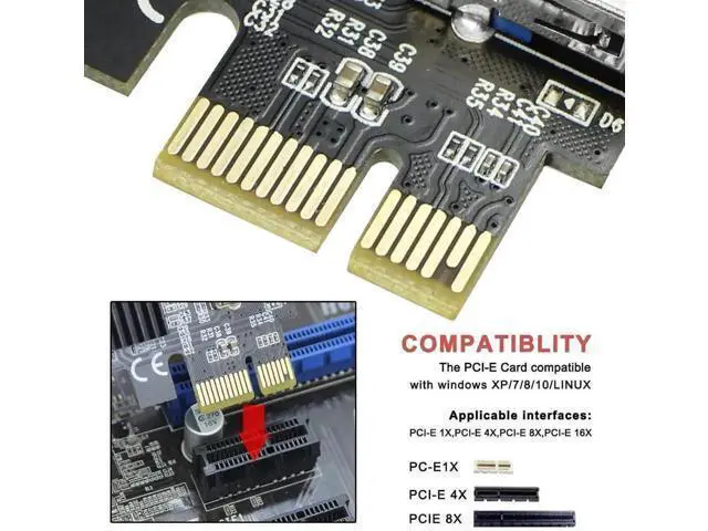 Alt view image 2 of 7 - PCIe 1X to 16X Riser Card, 1 to 4 Slot USB3.0 Adapter for Mining, No Cable