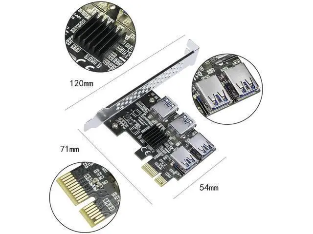 Alt view image 4 of 7 - PCIe 1X to 16X Riser Card, 1 to 4 Slot USB3.0 Adapter for Mining, No Cable
