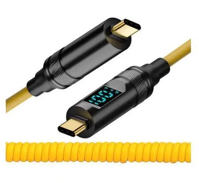 Main image of 180CM Coiled USB4 Cable with Smart LED Display, Type-C Male to Male, 20Gbps, 100W Charging, 8K Video for Laptop, Drive, Phone