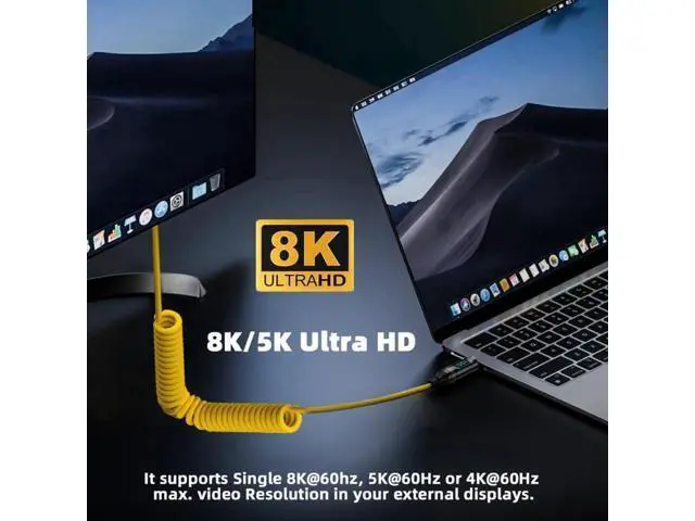 Alt view image 3 of 7 - 180CM Coiled USB4 Cable with Smart LED Display, Type-C Male to Male, 20Gbps, 100W Charging, 8K Video for Laptop, Drive, Phone
