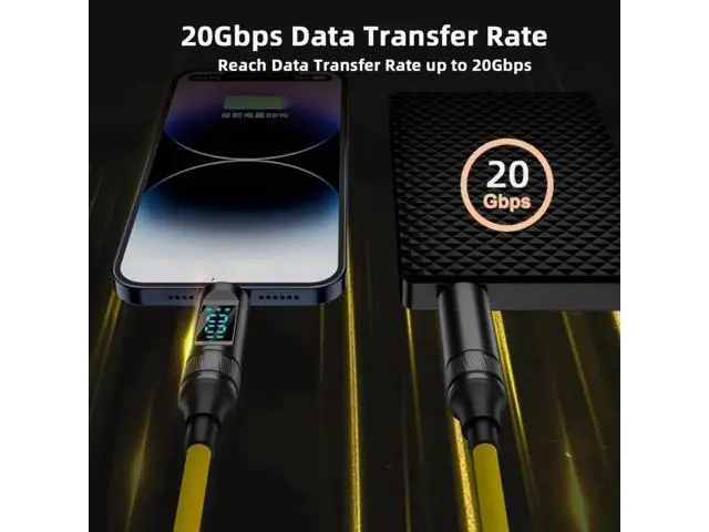 Alt view image 4 of 7 - 180CM Coiled USB4 Cable with Smart LED Display, Type-C Male to Male, 20Gbps, 100W Charging, 8K Video for Laptop, Drive, Phone