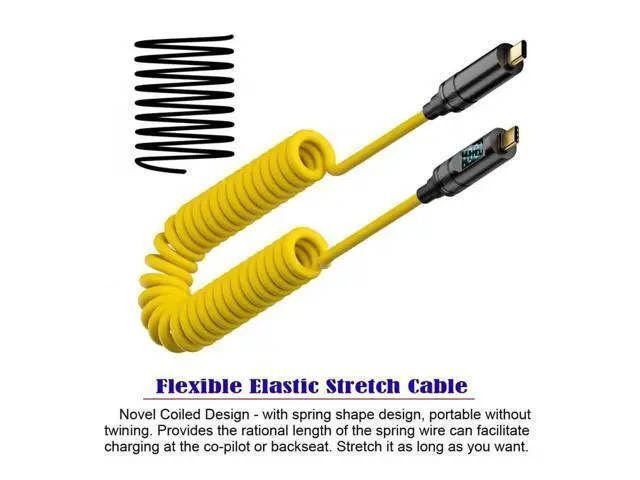 Alt view image 6 of 7 - 180CM Coiled USB4 Cable with Smart LED Display, Type-C Male to Male, 20Gbps, 100W Charging, 8K Video for Laptop, Drive, Phone