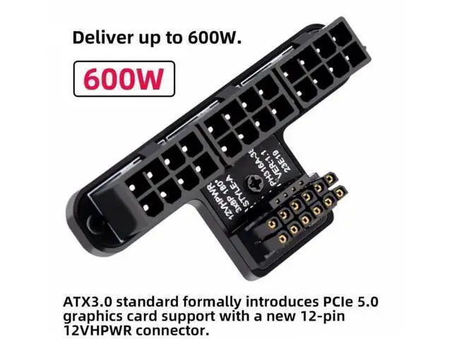 Alt view image 2 of 6 - 90° Downward Angled 12VHPWR 16Pin to Triple ATX 8Pin Power Adapter, ATX3.0 PCIe5.0 for RTX 4080 / 5090Ti GPU