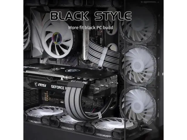 Alt view image 3 of 7 - 24Pin ARGB PSU Extension Cable, 5V 3Pin Addressable RGB Motherboard Power Cord, Black Style for Black Themed PC Case Modding