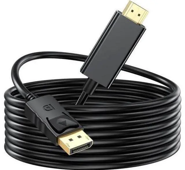 Main image of 10FT DP to HDMI Male to Male Cable, DisplayPort to HDMI Adapter Cord Supports 1080P@60Hz Synchronized Audio & Video Compatible Monitor Desktop Laptop Projector HDTV