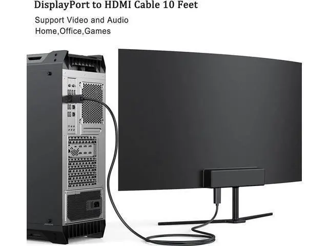 Alt view image 6 of 6 - 10FT DP to HDMI Male to Male Cable, DisplayPort to HDMI Adapter Cord Supports 1080P@60Hz Synchronized Audio & Video Compatible Monitor Desktop Laptop Projector HDTV
