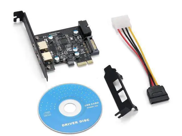 Alt view image 2 of 7 - PCI-E USB 3.2 Gen1 Expansion Card, 2×USB-A 5Gbps + 20Pin Front Header, SATA Power Supply