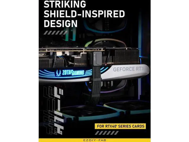 Alt view image 7 of 7 - Shield PCIe 5.1 GPU Extension Cable, 90° 12V-2x6 Angled Adapter, 16Pin(12+4) 12VHPWR Male to Female PSU Extender with Cable Combs, Standard Type, Black, Compatible with RTX 40/50 Series GPUs