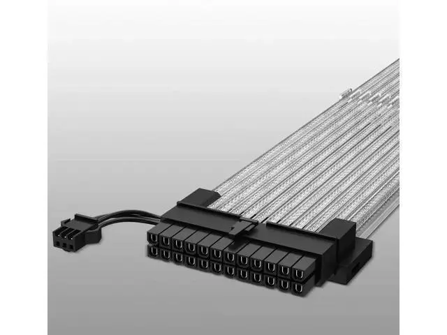 Alt view image 4 of 7 - 24 Pin ARGB PSU Extension Cable, Fiber Optic Ribbon with 24 LED Beads, White Aluminum Foil Braided, 0.8FT 5V 3Pin ARGB Sync