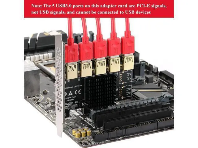 Alt view image 4 of 7 - PCI-E 1 to 5 Riser Splitter Card, PCI-E X1 to 5 Port PCIe USB3.0 Multiplier Adapter, GPU Expansion Riser Card for Bitcoin Ethereum Mining Rig