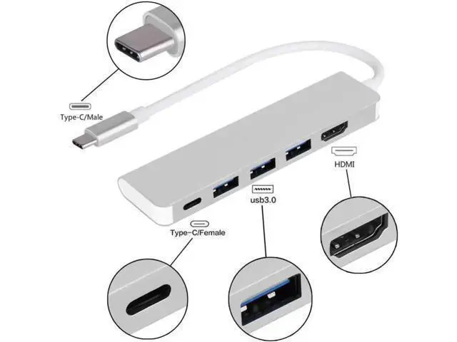 Alt view image 2 of 5 - Male to USB 3.0 Hub Adapter with 4K HDMI Output, 5Gbps High-Speed Data Transfer Multiport Connector for USB-A Devices