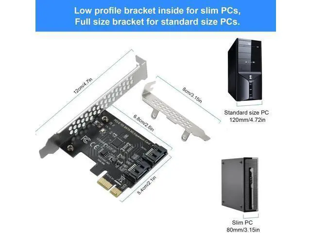 Alt view image 3 of 7 - 2-Port SATA 3.0 PCIe Expansion Card, 6Gbps SATA Controller Compatible with PCI-E x2/x4/x8/x16, Supports SSD HDD Windows Linux