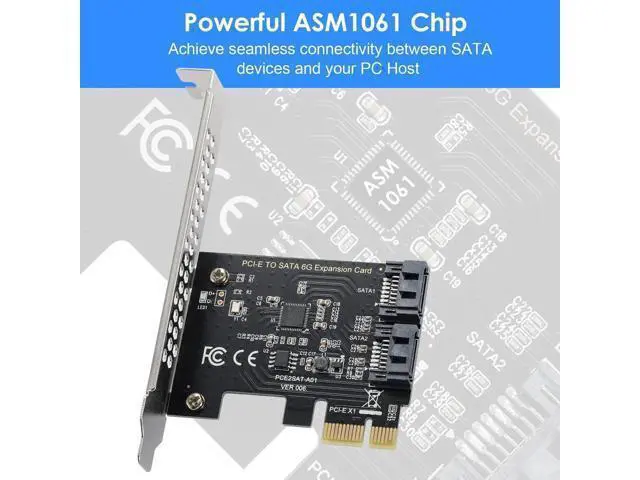 Alt view image 5 of 7 - 2-Port SATA 3.0 PCIe Expansion Card, 6Gbps SATA Controller Compatible with PCI-E x2/x4/x8/x16, Supports SSD HDD Windows Linux