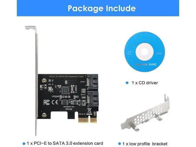 Alt view image 7 of 7 - 2-Port SATA 3.0 PCIe Expansion Card, 6Gbps SATA Controller Compatible with PCI-E x2/x4/x8/x16, Supports SSD HDD Windows Linux