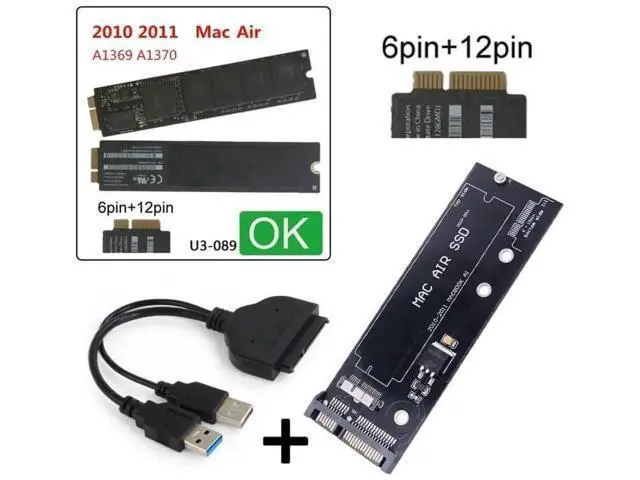 Alt view image 7 of 7 - USB 3.0 to SATA 22Pin & 12+6Pin SSD Adapter, PCB Disk Drive Cable for 2010-2011 MacBook Air A1369 A1370 SSD