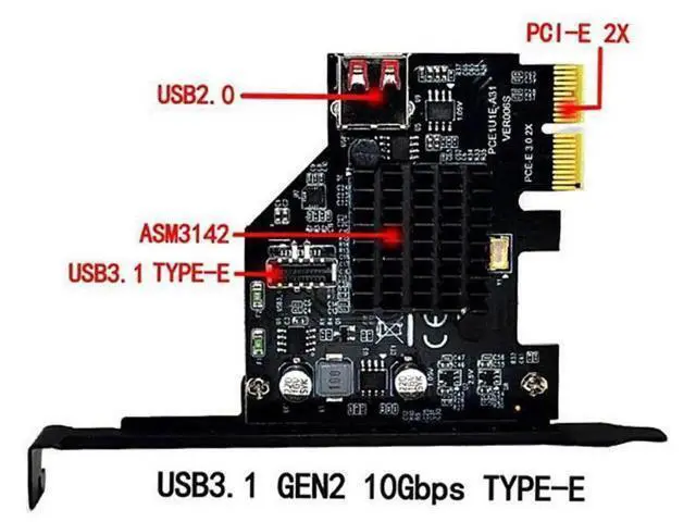 Alt view image 2 of 7 - PCI-E to USB 3.1 Type-E & USB 2.0 Front Panel Adapter Card, 10Gbps+480Mbps Motherboard Expansion Card