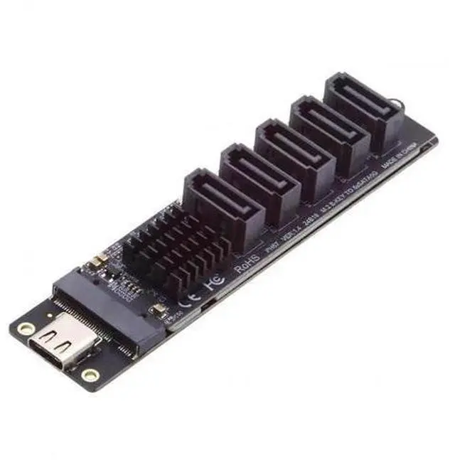 Main image of 10Gbps USB-C to NGFF B+M Key SATA 5-Port Adapter Card, Dual Chip JMS580+JMB575 SATA III 6Gbps Port Multiplier Selector, External Multi-HDD/SSD Storage Expansion Converter