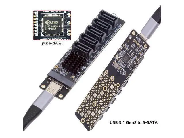 Alt view image 4 of 7 - 10Gbps USB-C to NGFF B+M Key SATA 5-Port Adapter Card, Dual Chip JMS580+JMB575 SATA III 6Gbps Port Multiplier Selector, External Multi-HDD/SSD Storage Expansion Converter