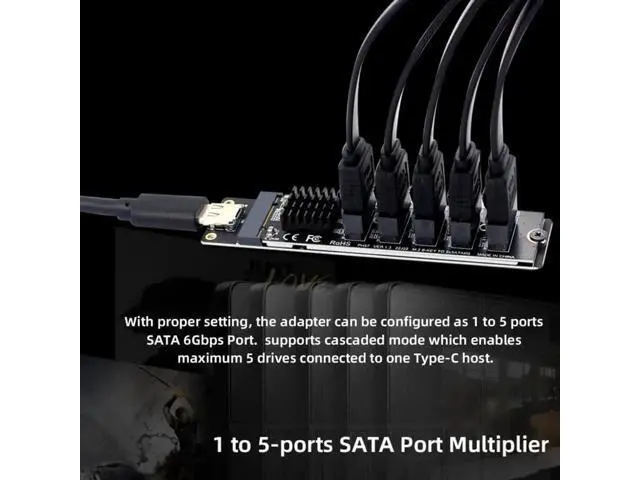 Alt view image 5 of 7 - 10Gbps USB-C to NGFF B+M Key SATA 5-Port Adapter Card, Dual Chip JMS580+JMB575 SATA III 6Gbps Port Multiplier Selector, External Multi-HDD/SSD Storage Expansion Converter
